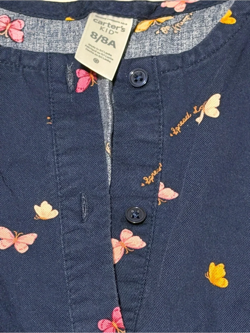 Carter’s Girls Size 8 Navy Butterfly Print Long Sleeve Dress Casual Playwear